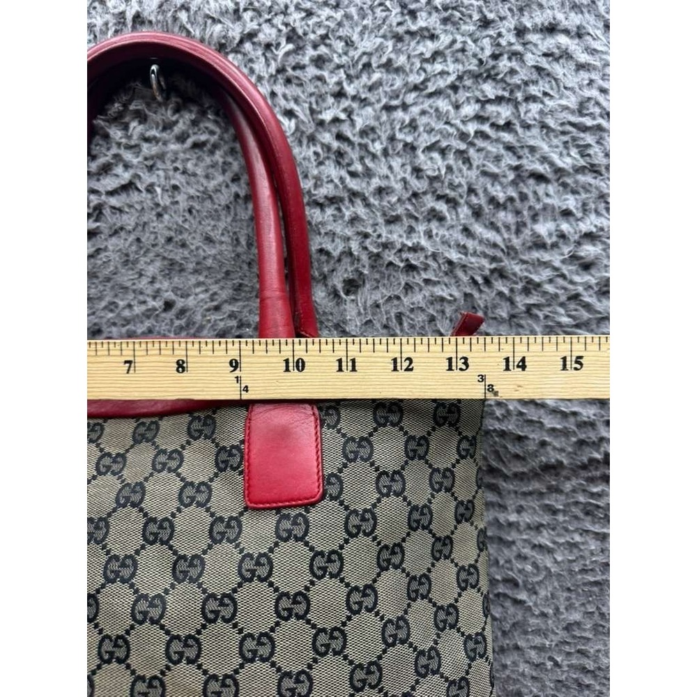 Vintage Gucci GG Monogram Canvas Leather Trim Zippered Tote‎ Bag 10" x 13" - Picture 16 of 16